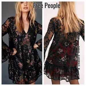 Free People Falling Flowers Frock Mini Sequin Black Cocktail Party Dress XS